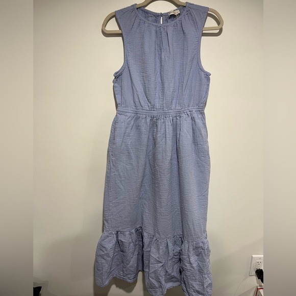 Nordstrom Modernaire 100% Organic Cotton Light Blue Midi Dress with Ruffle Hem - Picture 4 of 9